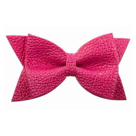 No Slippy Hair Clippy Leather Bow Shocking Pink